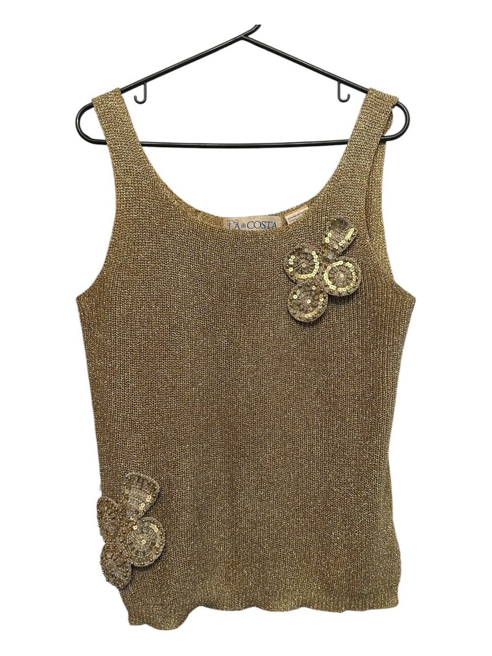 Vintage Y2K La Costa Gold Sequin Summer Embellished Tank Top Size Large